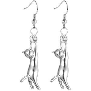 Cute Cat Ear Pendant Earrings Platinum/Gold Drop Jewelry for Cat Lovers